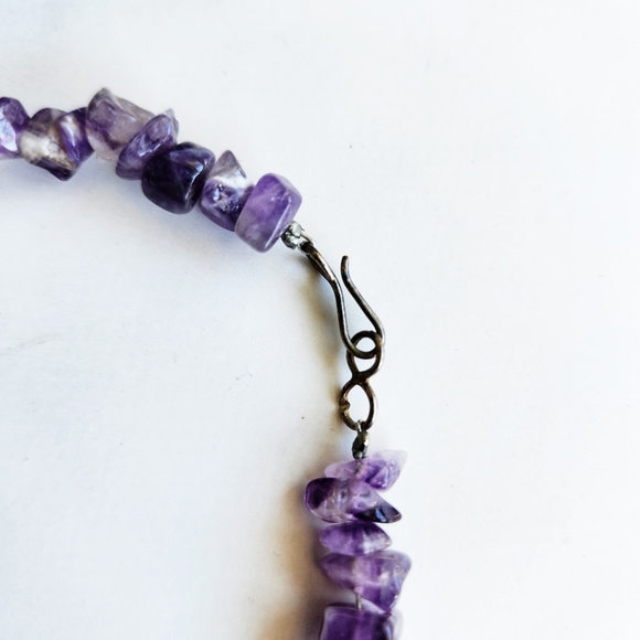 Amethyst Chip Silver Aztec Station Necklace - Picture 6 of 8
